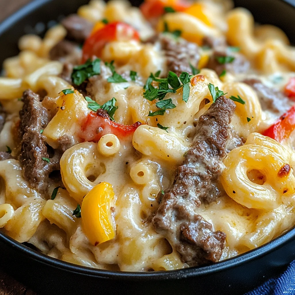 High-Protein Creamy Philly Cheesesteak Mac & Cheese