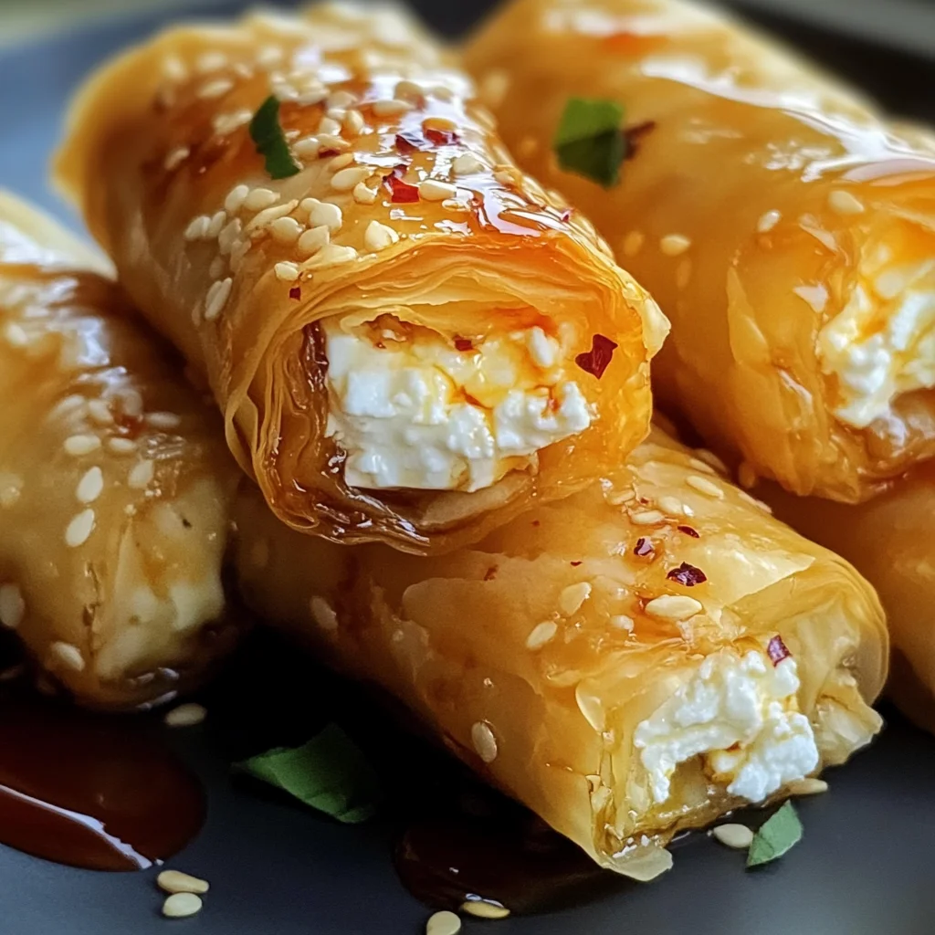 Oven Fried Feta Rolls with Chili Honey