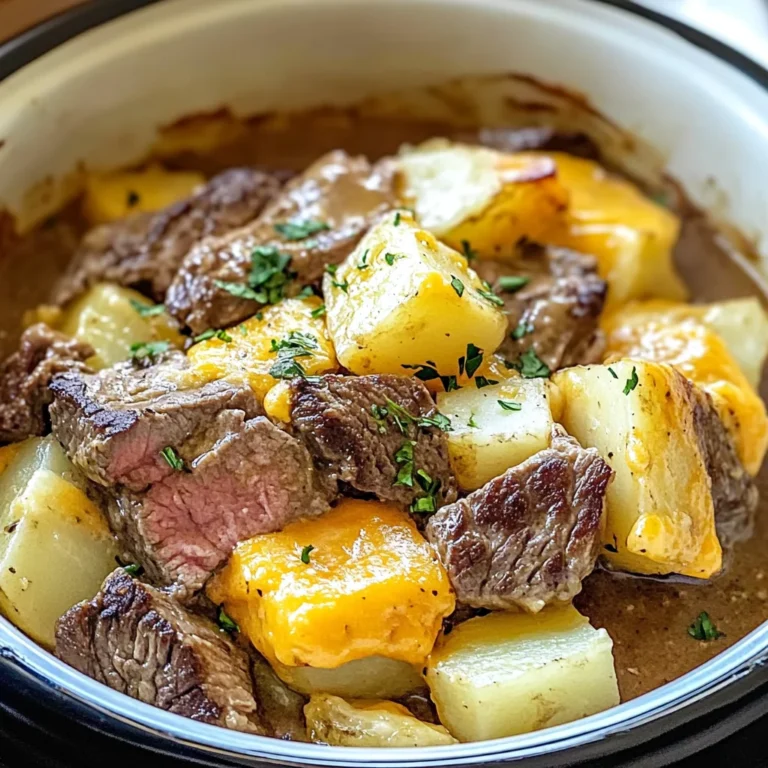 Slow Cooker Steak and Cheddar Potato Casserole
