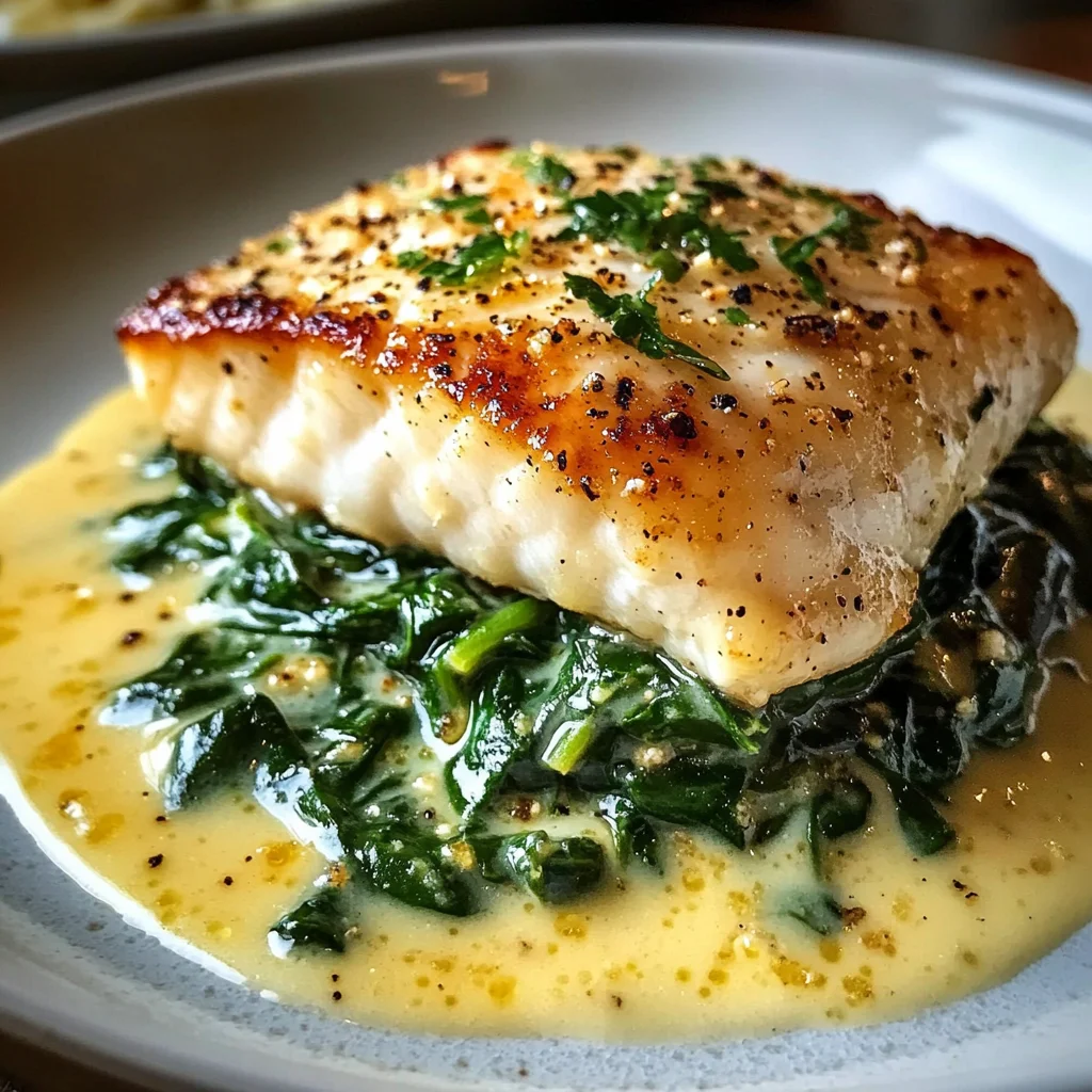 Lemon-Garlic Sea Bass with Creamed Spinach