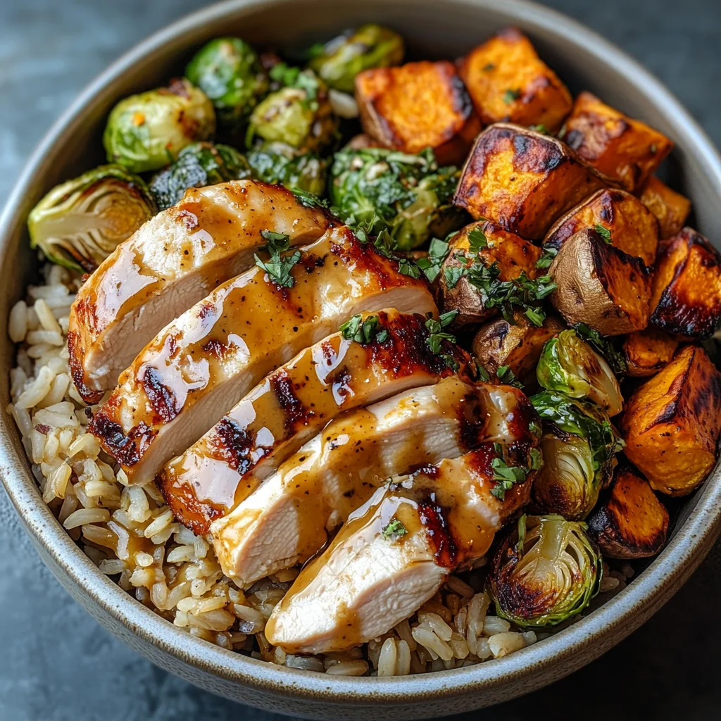 Maple Dijon Chicken & Roasted Sweet Potato Bowls
