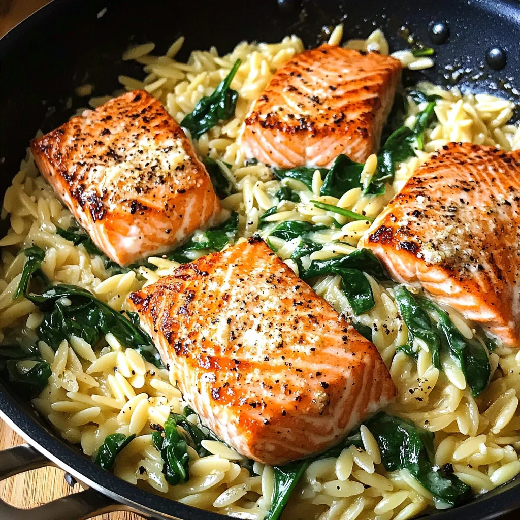 One Skillet Salmon with Lemon Orzo