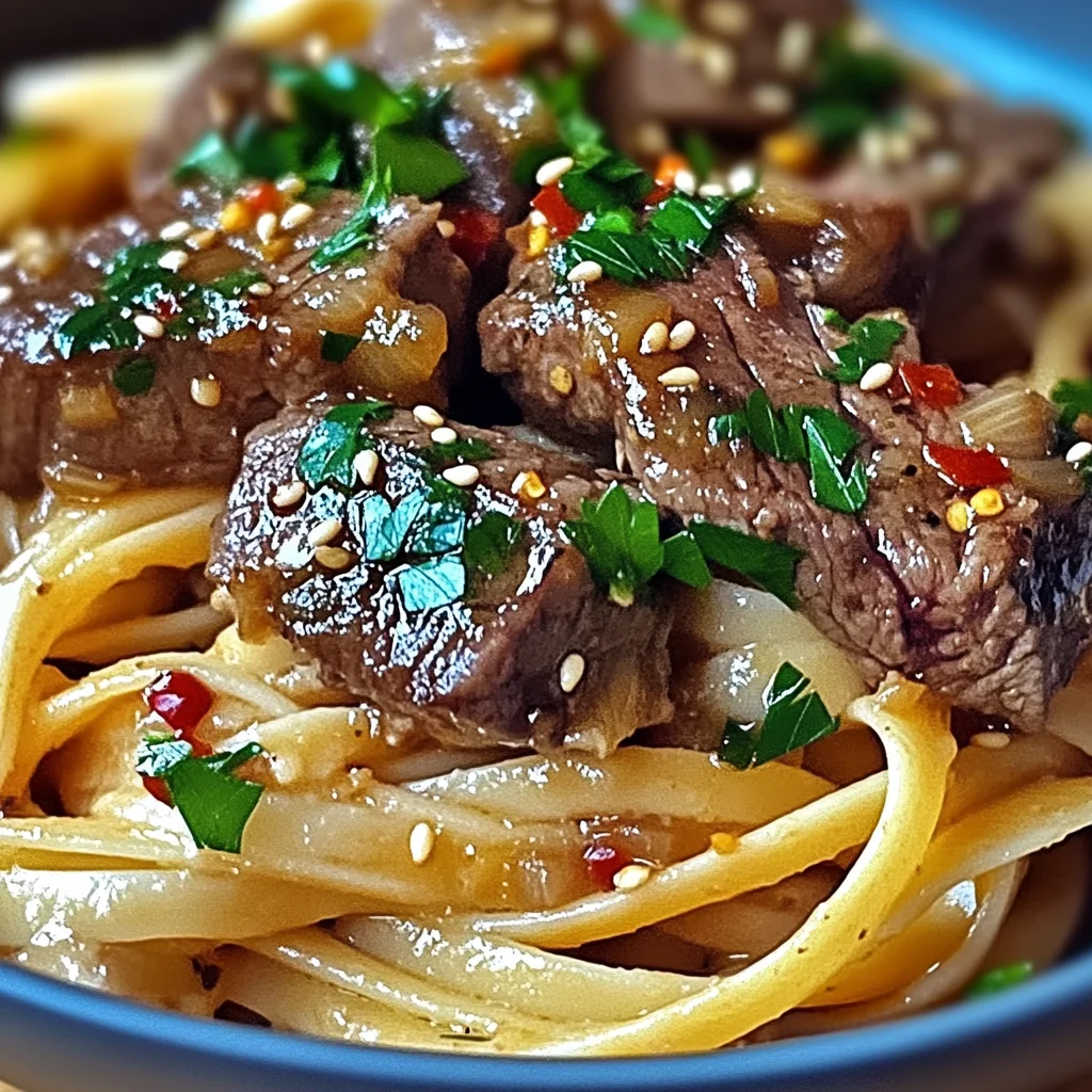 Sweet and Spicy Garlic Steak Pasta