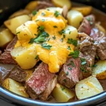 Slow Cooker Steak and Cheddar Potato Casserole
