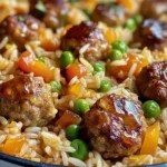 Honey Garlic Meatball Rice Bake
