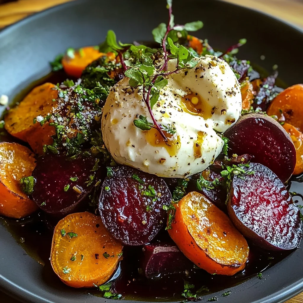 Roasted Beets and Carrots Salad with Burrata